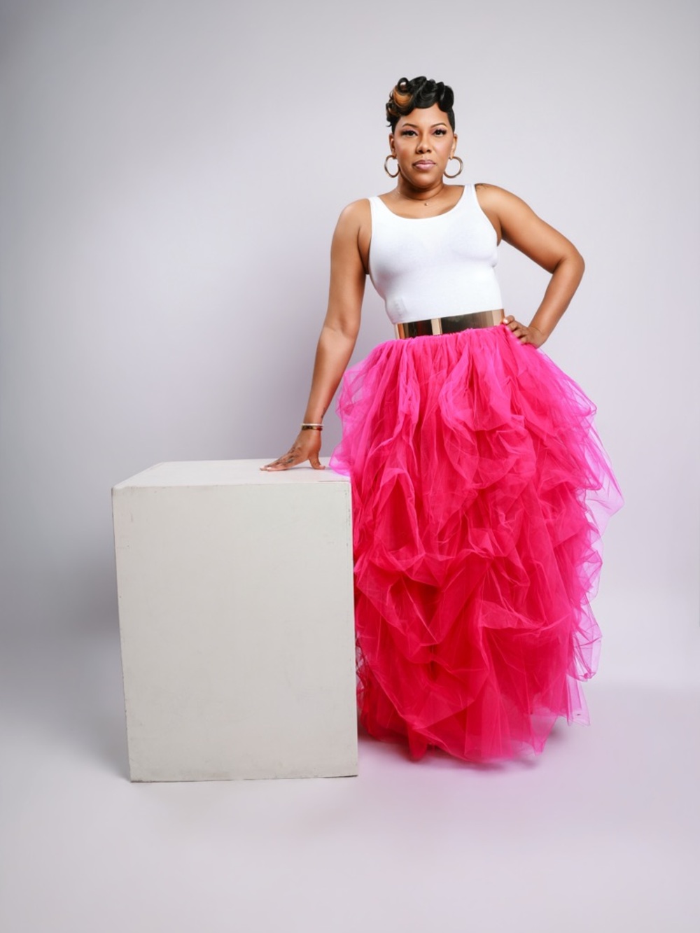 Vibrant Hot Pink Layered Tulle Maxi Skirt